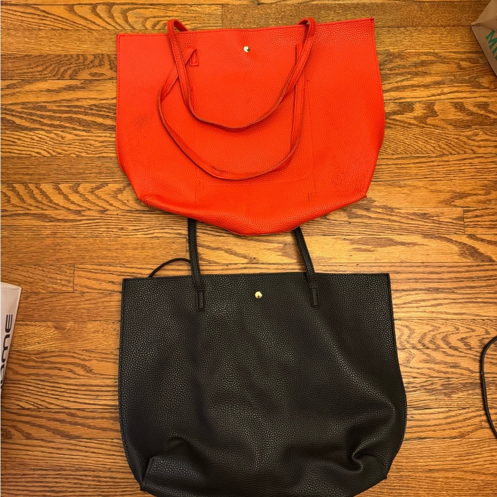 Red and Black Women's Tote Bag Set - Picture 1 of 5